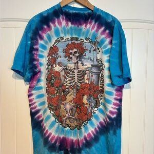 Tie-Dye Skeleton & Roses Graphic Tee - Blue, Purple, White Size XL